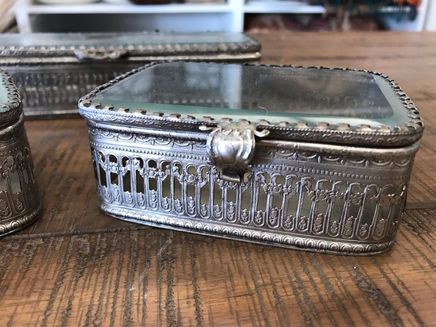 (3) Rectangular Silver Tone Metal Boxes With Glass Tops Retails $130 [Photo 3]
