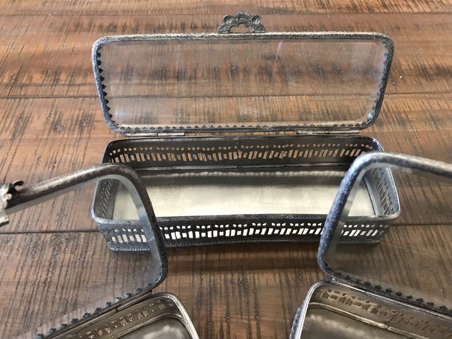 (3) Rectangular Silver Tone Metal Boxes With Glass Tops Retails $130 [Photo 10]