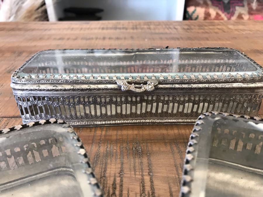 (3) Rectangular Silver Tone Metal Boxes With Glass Tops Retails $130 [Photo 5]