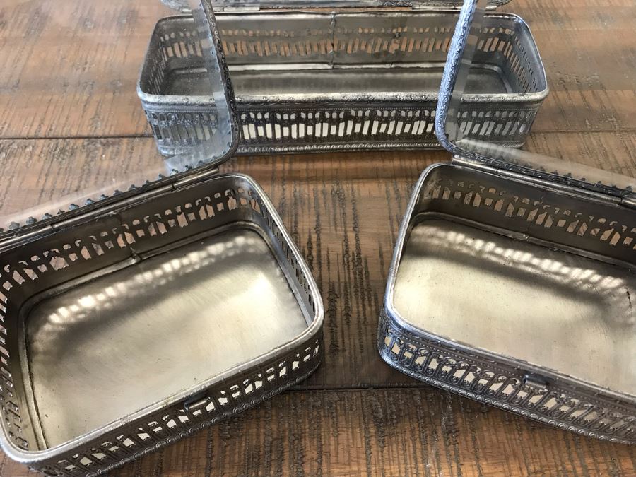 (3) Rectangular Silver Tone Metal Boxes With Glass Tops Retails $130 [Photo 9]