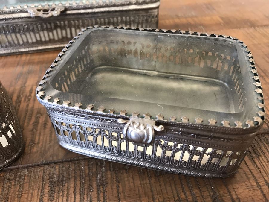 (3) Rectangular Silver Tone Metal Boxes With Glass Tops Retails $130 [Photo 4]