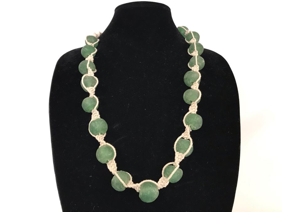 Large Green Glass Beads Necklace Retails $50