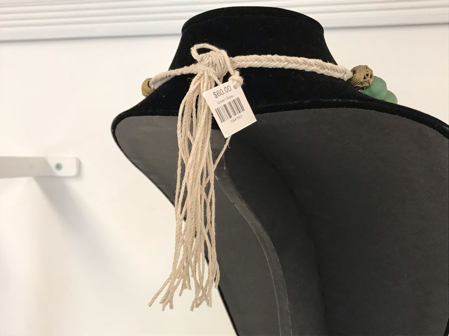 Green Glass And Brass Beads Necklace Retails $60 [Photo 6]