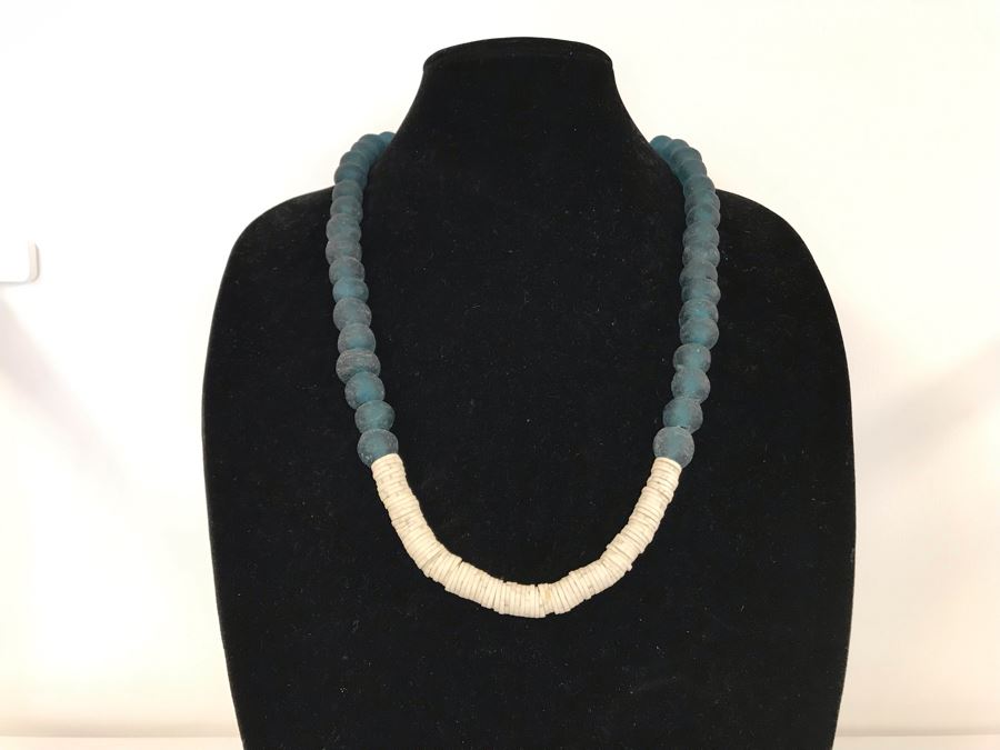 Malawi Blue Glass Beaded Necklace Retails $45 [Photo 2]