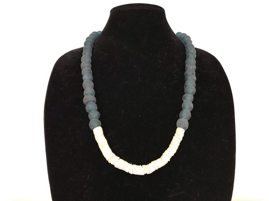 Malawi Blue Glass Beaded Necklace Retails $45