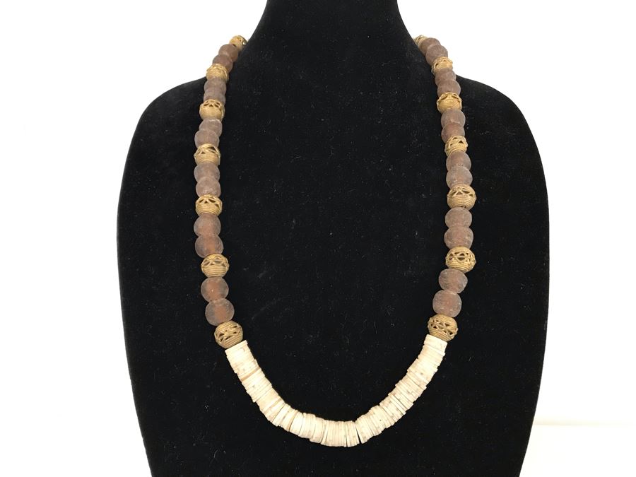 Brown Glass And Brass Beaded Necklace Retails $60 [Photo 1]