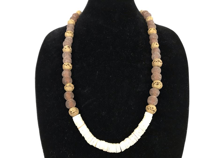Brown Glass And Brass Beaded Necklace Retails $60 [Photo 2]