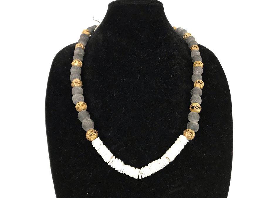 Black Glass And Bronze Beaded Necklace Retails $60 [Photo 2]