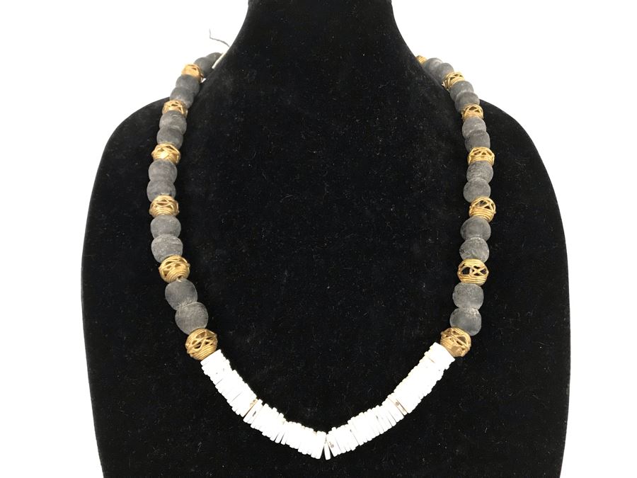 Black Glass And Bronze Beaded Necklace Retails $60 [Photo 1]