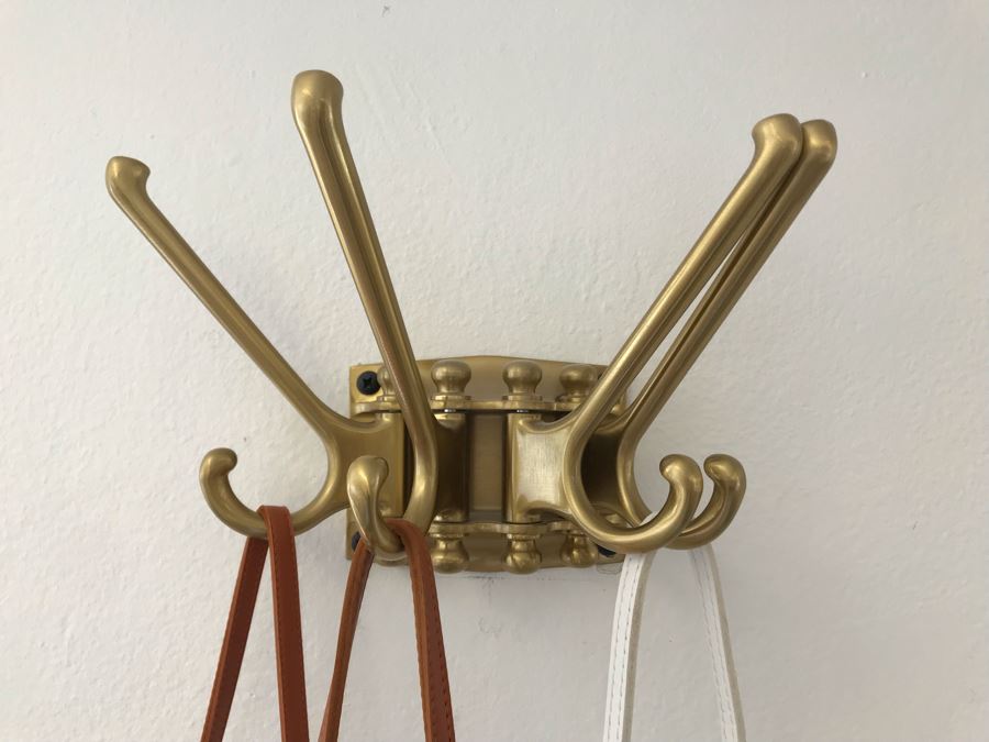 Brass 4-Hook Wall Mounted Coat Rack Hanger