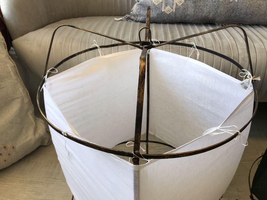 Pair Of Large Black And White Cloth Metal Frame Hanging Light Fixtures (Need Electrical Light Fixtures) 19R X 24.5H Retails $325 [Photo 3]