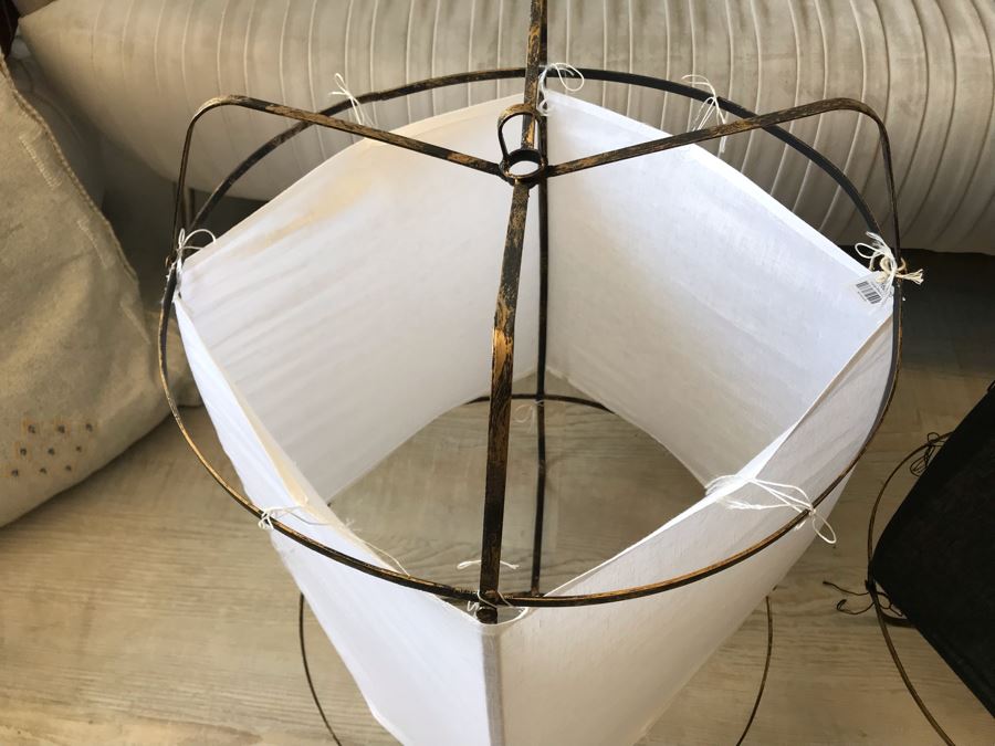 Pair Of Large Black And White Cloth Metal Frame Hanging Light Fixtures (Need Electrical Light Fixtures) 19R X 24.5H Retails $325 [Photo 4]