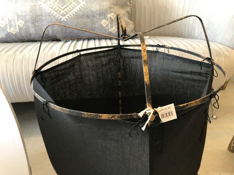 Pair Of Large Black And White Cloth Metal Frame Hanging Light Fixtures (Need Electrical Light Fixtures) 19R X 24.5H Retails $325 [Photo 5]