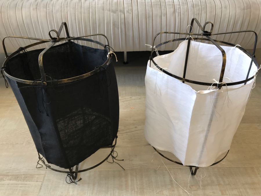 Pair Of Small Black And White Cloth Metal Frame Hanging Light Fixtures (Need Electrical Light Fixtures) 12R X 19H Retails $177 [Photo 3]