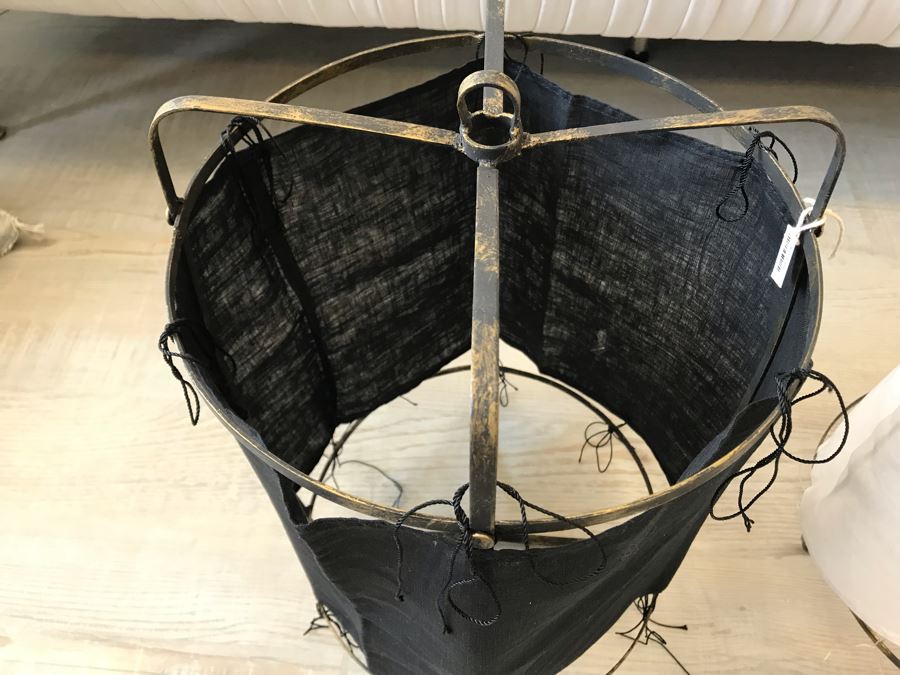 Pair Of Small Black And White Cloth Metal Frame Hanging Light Fixtures (Need Electrical Light Fixtures) 12R X 19H Retails $177 [Photo 5]