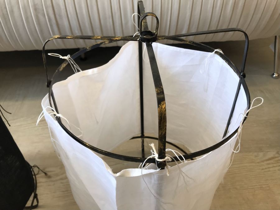 Pair Of Small Black And White Cloth Metal Frame Hanging Light Fixtures (Need Electrical Light Fixtures) 12R X 19H Retails $177 [Photo 6]