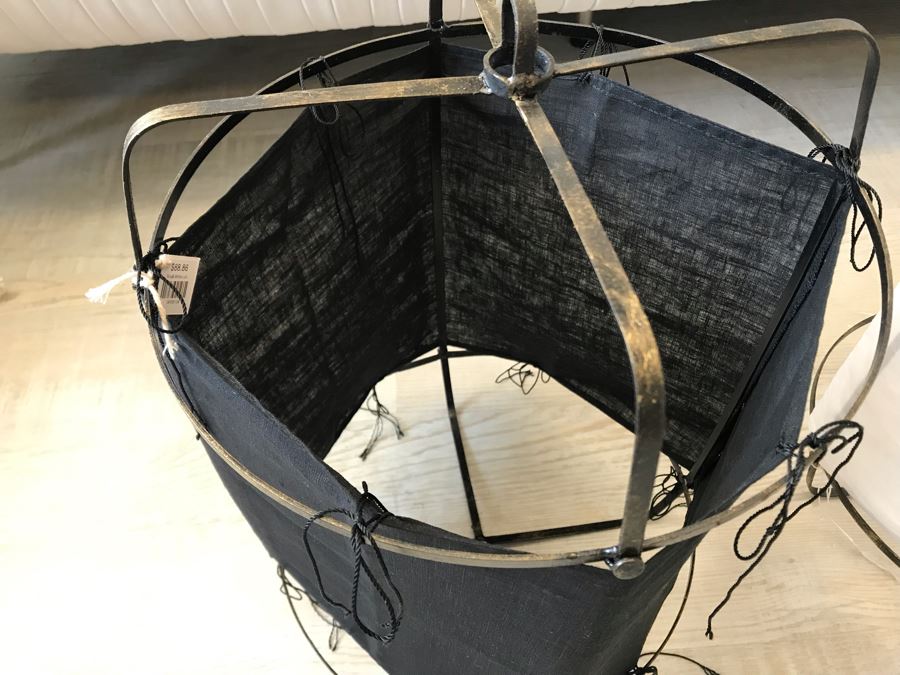 Pair Of Small Black And White Cloth Metal Frame Hanging Light Fixtures (Need Electrical Light Fixtures) 12R X 19H Retails $177 [Photo 5]