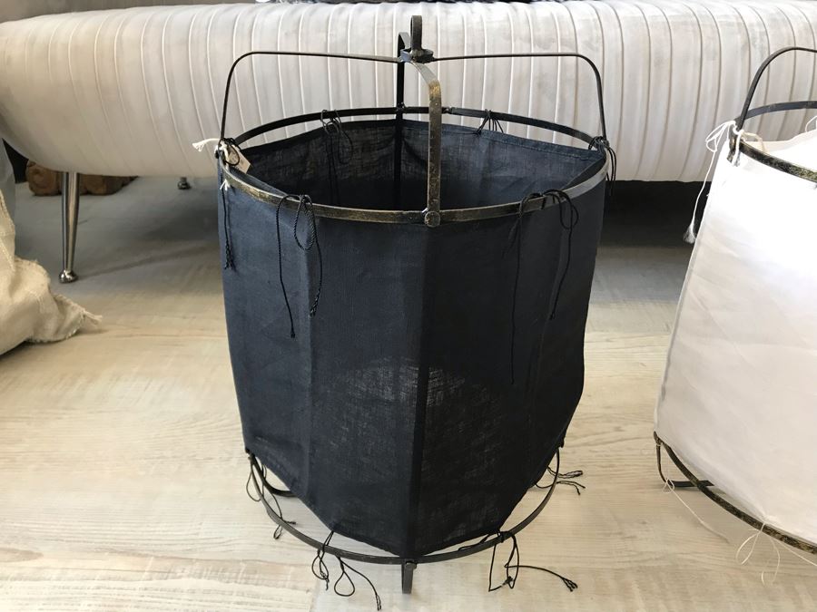 Pair Of Small Black And White Cloth Metal Frame Hanging Light Fixtures (Need Electrical Light Fixtures) 12R X 19H Retails $177 [Photo 3]