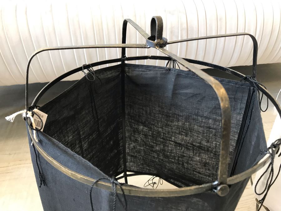Pair Of Small Black And White Cloth Metal Frame Hanging Light Fixtures (Need Electrical Light Fixtures) 12R X 19H Retails $177 [Photo 4]