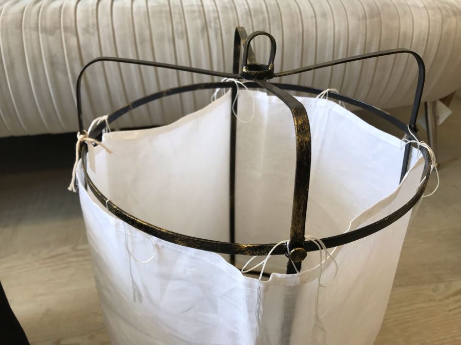 Pair Of Small Black And White Cloth Metal Frame Hanging Light Fixtures (Need Electrical Light Fixtures) 12R X 19H Retails $177 [Photo 6]