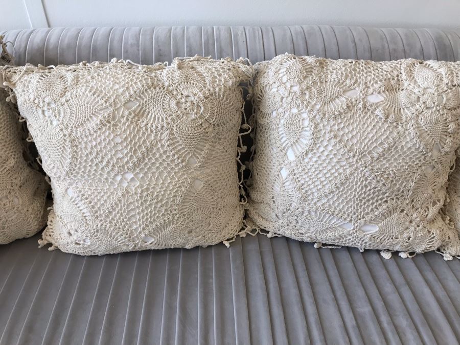 Set Of (4) White Crochet Throw Pillows 16W Retails $272 [Photo 3]