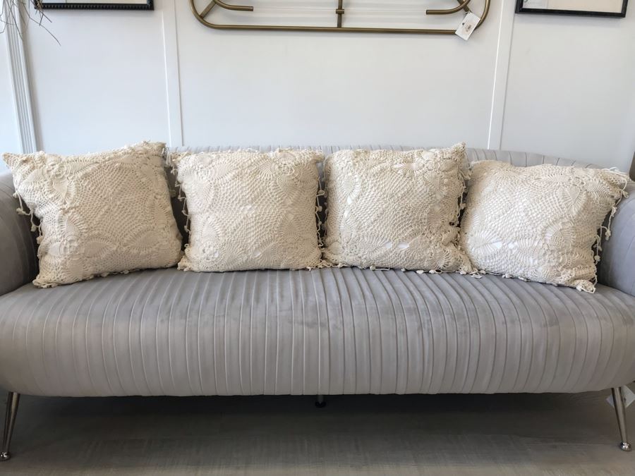 Set Of (4) White Crochet Throw Pillows 16W Retails $272 [Photo 2]