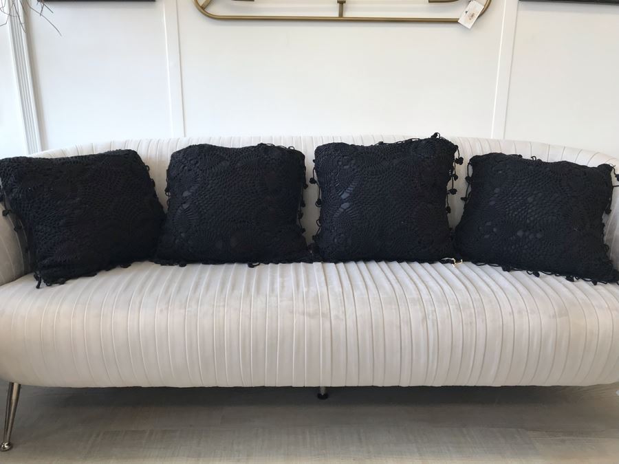 Set Of (4) Black Crochet Throw Pillows 16W Retails $272