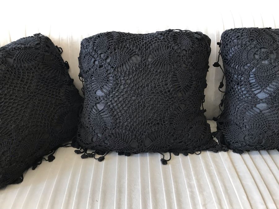 Set Of (4) Black Crochet Throw Pillows 16W Retails $272 [Photo 5]