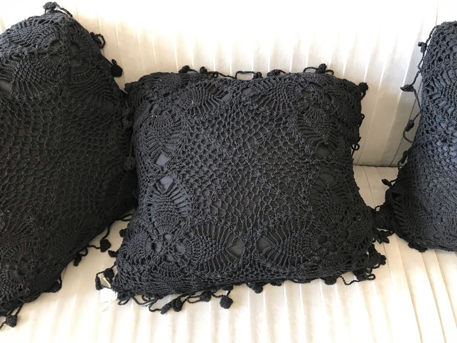 Set Of (4) Black Crochet Throw Pillows 16W Retails $272 [Photo 7]