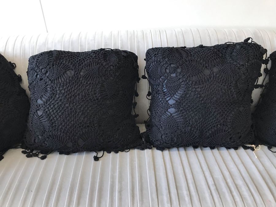 Set Of (4) Black Crochet Throw Pillows 16W Retails $272 [Photo 3]