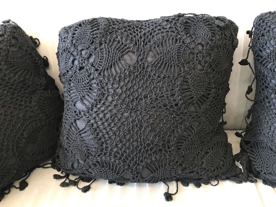 Set Of (4) Black Crochet Throw Pillows 16W Retails $272 [Photo 4]