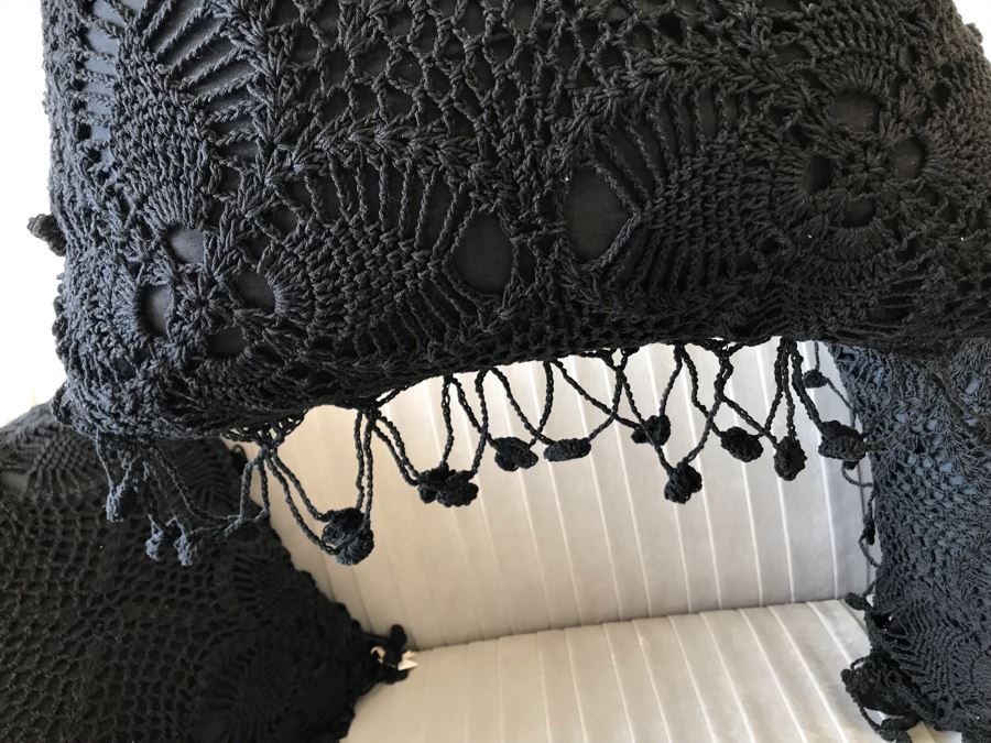 Set Of (4) Black Crochet Throw Pillows 16W Retails $272 [Photo 6]