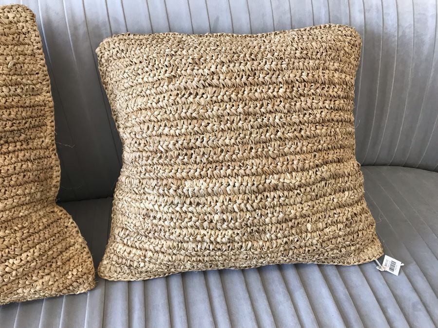 Pair Of Rafia Cushion Throw Pillows 16W Retails $160 [Photo 3]