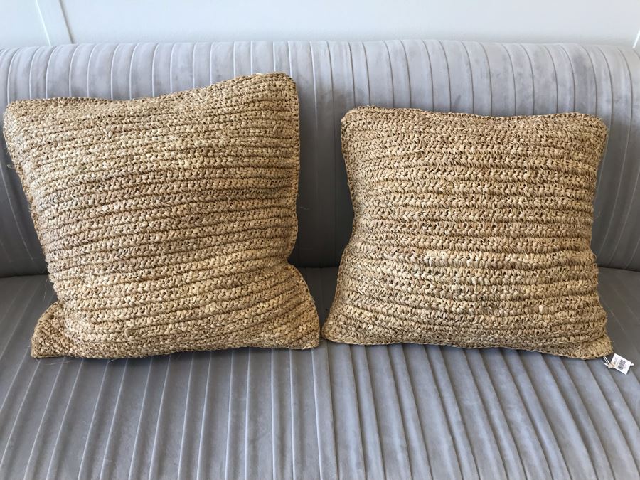 Pair Of Rafia Cushion Throw Pillows 16W Retails $160
