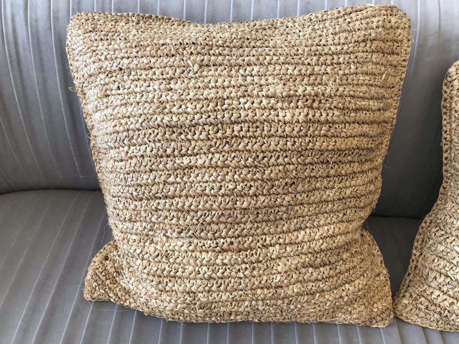 Pair Of Rafia Cushion Throw Pillows 16W Retails $160 [Photo 2]