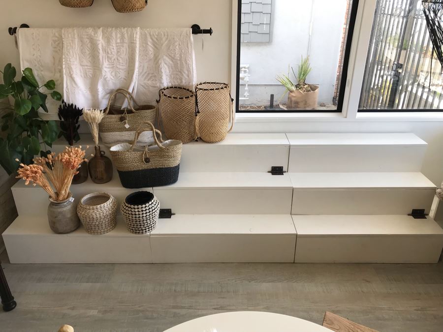 Set Of (3) Wooden Display Stairs With Decorative Hinges (Does Not Swing Up) Great For Displaying Items - Each Is 40W X 27D X 29H [Photo 2]