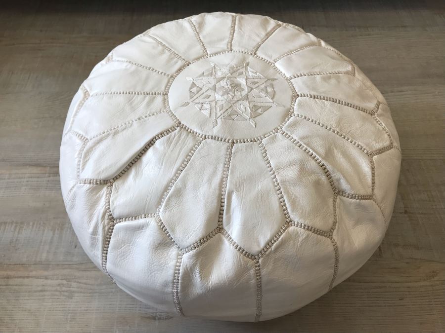 Handmade Leather Pouf Brown Apx 21R X 12H Retails $199 [Photo 2]