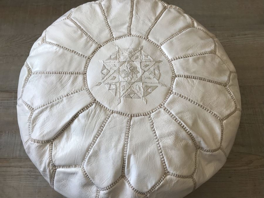 Handmade Leather Pouf Brown Apx 21R X 12H Retails $199 [Photo 4]