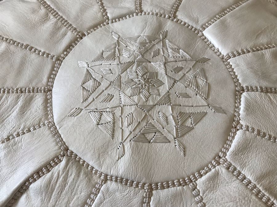 Handmade Leather Pouf Brown Apx 21R X 12H Retails $199 [Photo 5]