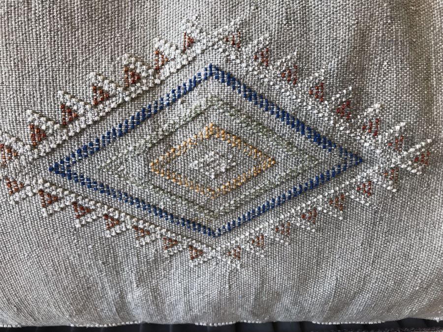 Pair Of Moroccan Sabra Cactus Silk Oversized Pillow Covers (One With Cushion) Apx 20 X 36 Retails $300 [Photo 3]