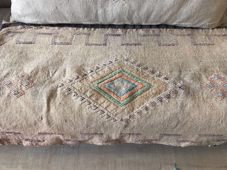 Pair Of Moroccan Sabra Cactus Silk Oversized Pillow Covers (One With Cushion) Apx 20 X 36 Retails $300 [Photo 6]