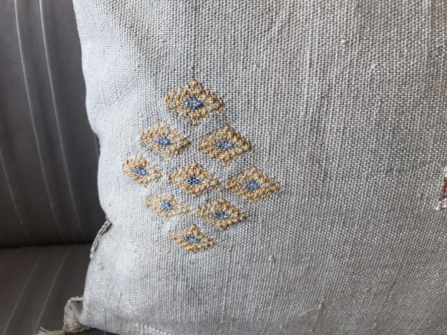 Pair Of Moroccan Sabra Cactus Silk Oversized Pillow Covers (One With Cushion) Apx 20 X 36 Retails $300 [Photo 4]