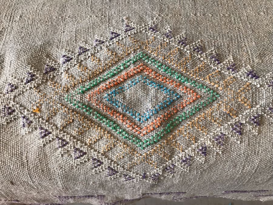 Pair Of Moroccan Sabra Cactus Silk Oversized Pillow Covers (One With Cushion) Apx 20 X 36 Retails $300 [Photo 7]