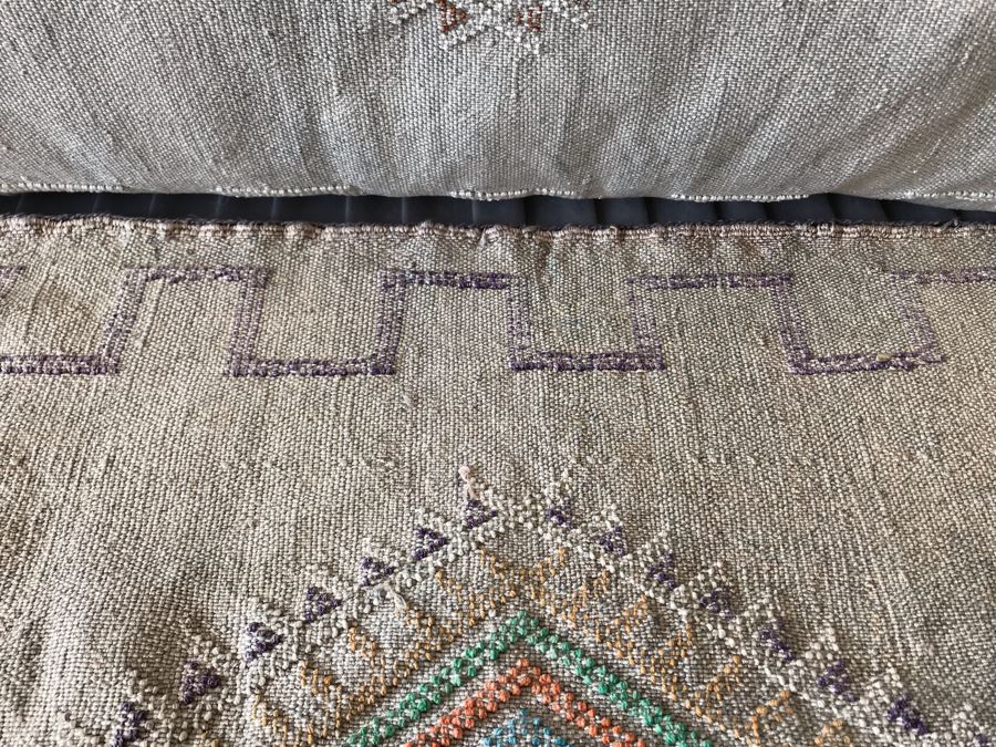 Pair Of Moroccan Sabra Cactus Silk Oversized Pillow Covers (One With Cushion) Apx 20 X 36 Retails $300 [Photo 8]