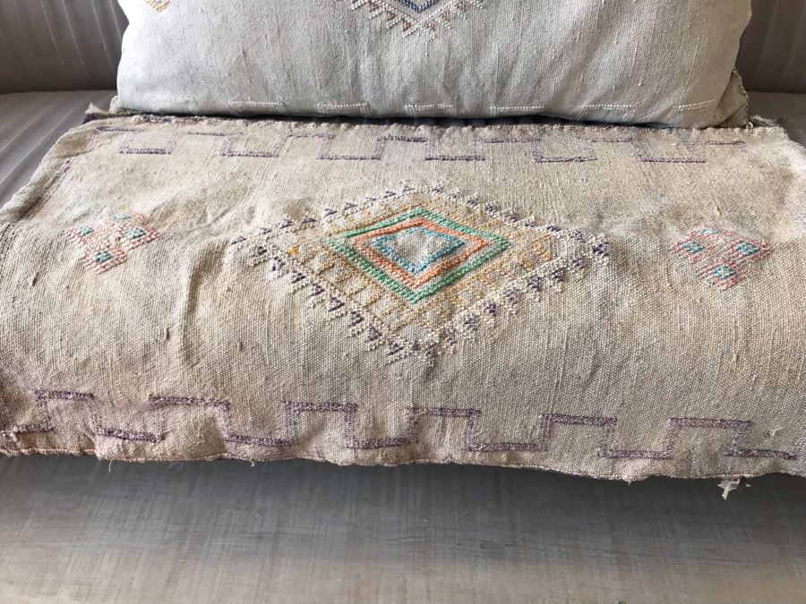 Pair Of Moroccan Sabra Cactus Silk Oversized Pillow Covers (One With Cushion) Apx 20 X 36 Retails $300 [Photo 9]