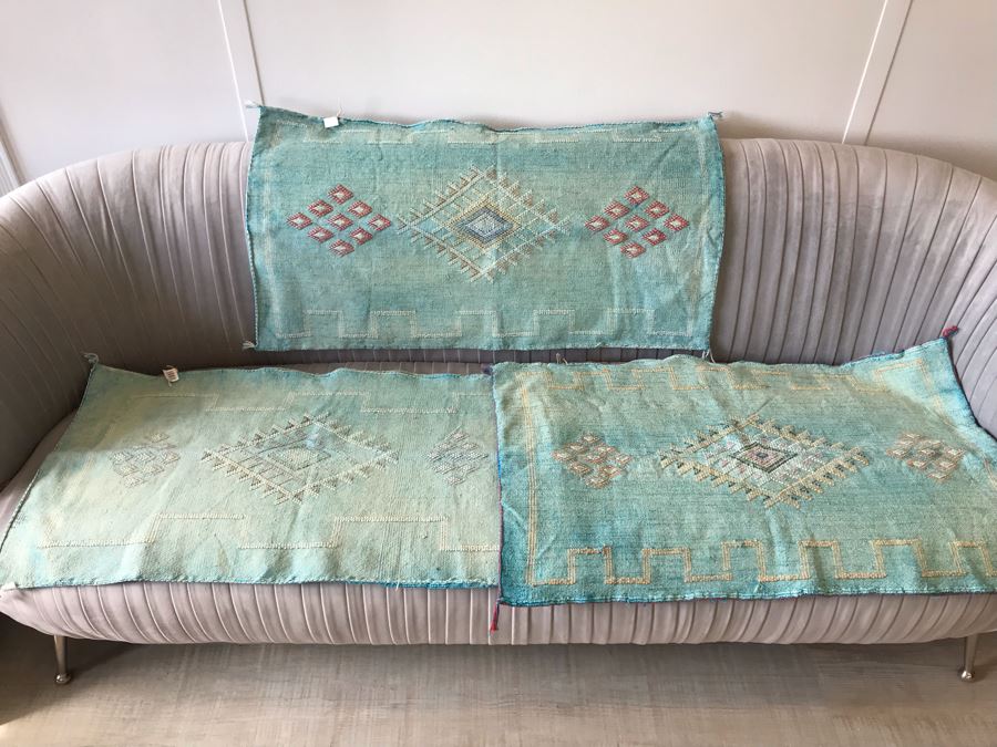 (3) Moroccan Sabra Cactus Silk Oversized Pillow Covers Mint Color Apx 20 X 36 Retails $450 [Photo 2]