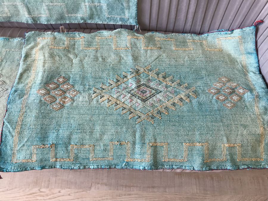 (3) Moroccan Sabra Cactus Silk Oversized Pillow Covers Mint Color Apx 20 X 36 Retails $450 [Photo 7]