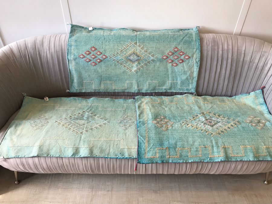 (3) Moroccan Sabra Cactus Silk Oversized Pillow Covers Mint Color Apx 20 X 36 Retails $450
