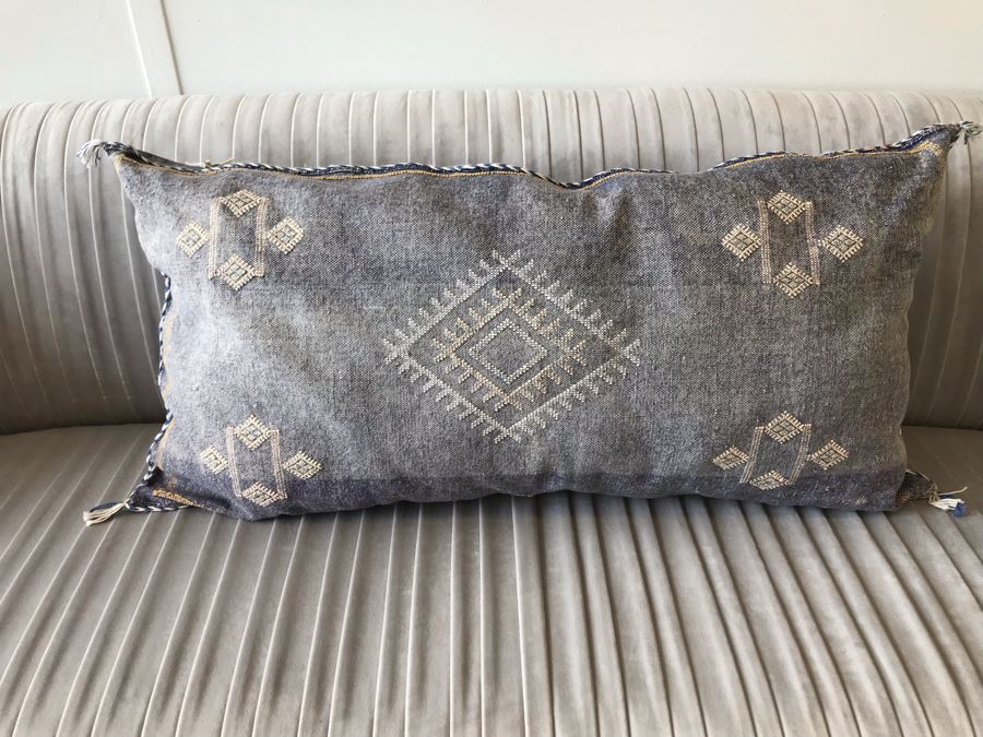 Moroccan Sabra Cactus Silk Oversized Pillow Covers With Cushion Blue Apx 20 X 36 Retails $150 [Photo 1]