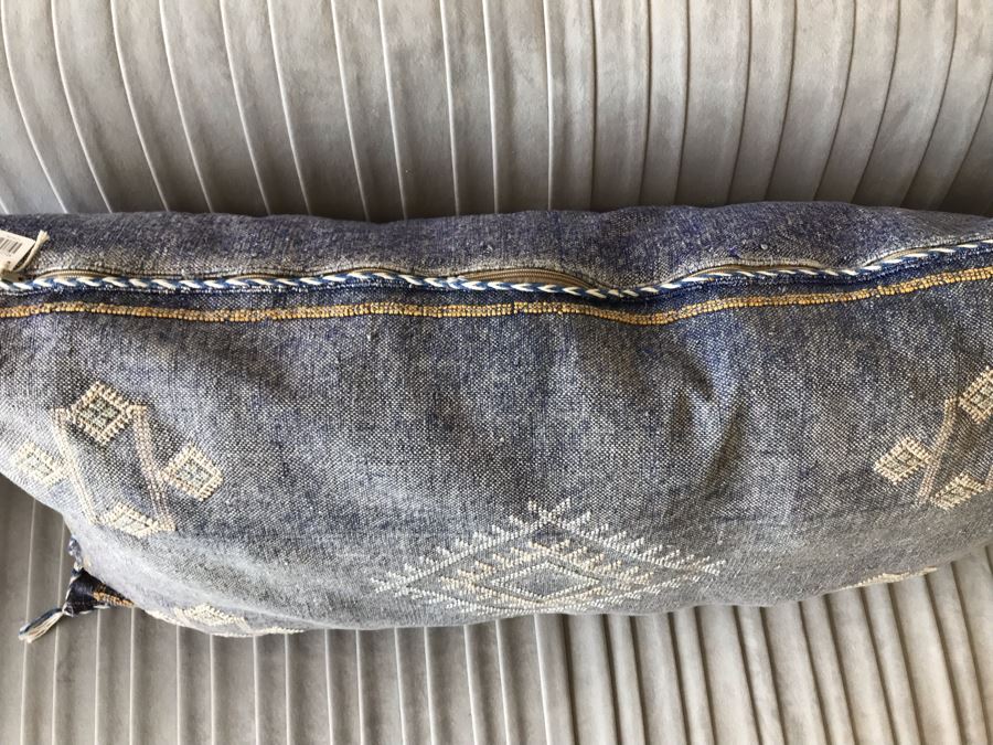Moroccan Sabra Cactus Silk Oversized Pillow Covers With Cushion Blue Apx 20 X 36 Retails $150 [Photo 5]